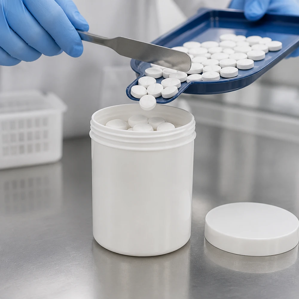 Salbenkruke 75g weiß PP mit Schraubdeckel für pharmazeutische Abfüllung im Labor