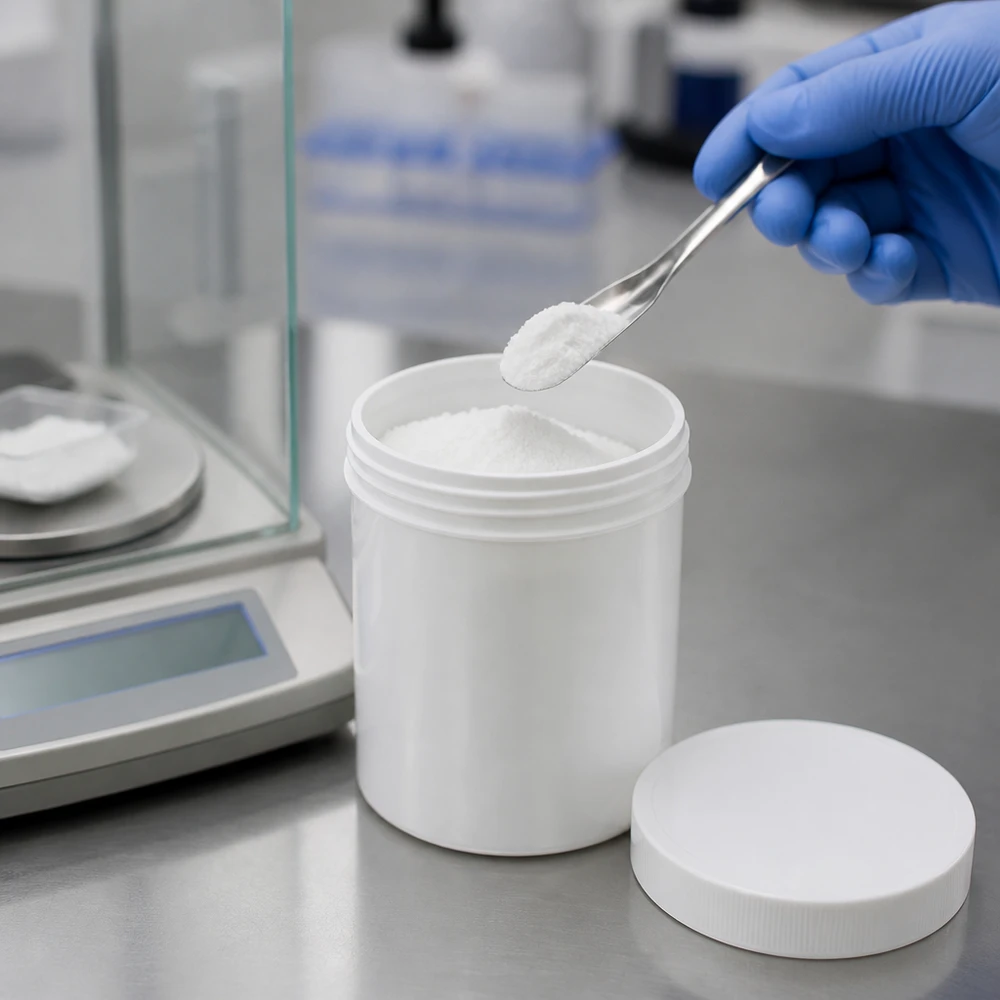 Salbenkruke 500g weiß mit weißem Schraubdeckel (Polypropylen) Salbenkruke 500g weiß PP mit Schraubdeckel für professionelle Laborabfüllung pharmazeutischer Pulver