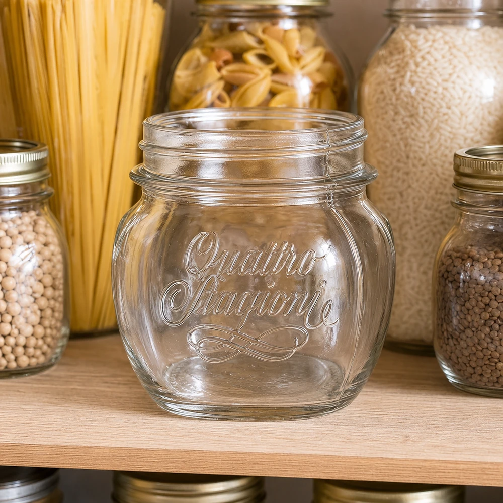 300ml Quattro Stagioni Haushaltsglas aus klarem Glas mit Schraubdeckel für Küchen Aufbewahrung und Vorratshaltung