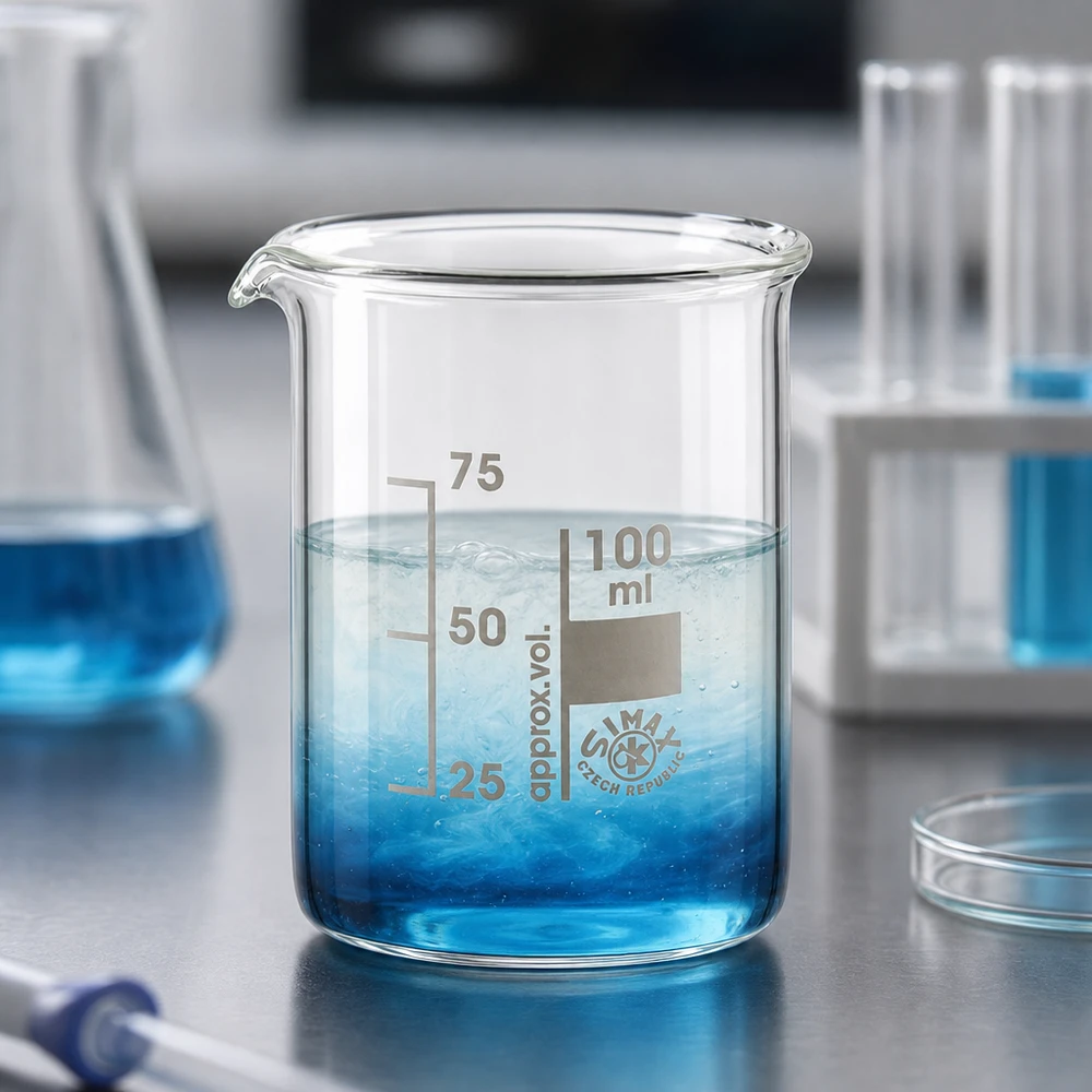 Becherglas 100ml Borosilikatglas, niedrige Form Becherglas 100ml aus Borosilikatglas niedrige Form für professionelle Laboranwendungen bei Pacadura.de