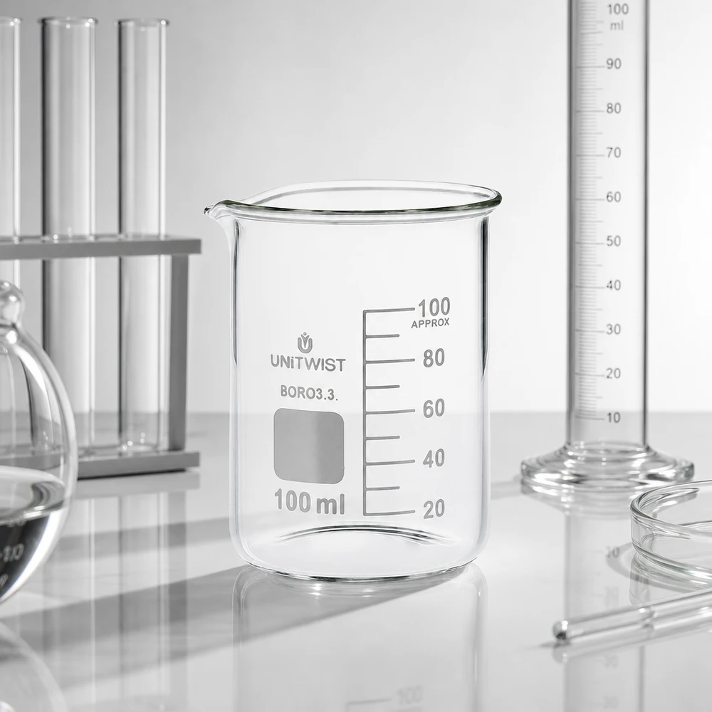 Becherglas 100ml Borosilikat niedrige Form UNiTWIST für professionellen Laboreinsatz im Fachhandel
