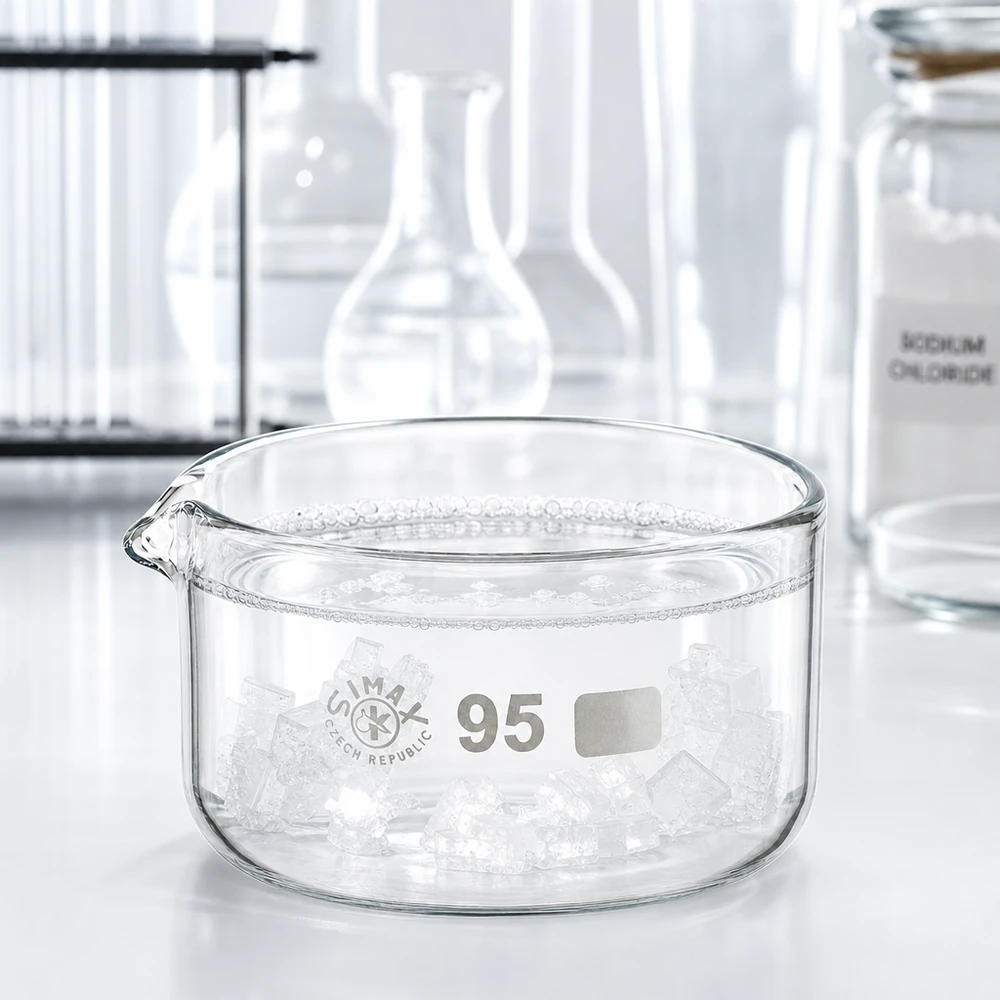 Simax Kristallisierschale 300ml Borosilikatglas Ø95mm mit Ausguss für Labor und Gewerbe