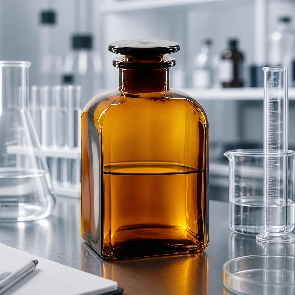 Vierkantflasche 500ml Braunglas Weithals mit Glasstopfen für professionellen Laboreinsatz