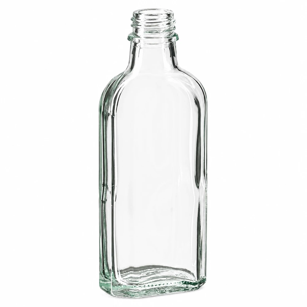 100 ml Meplatflasche klar aus Glas mit DIN22 Gewinde für gewerbliche Abfüllung