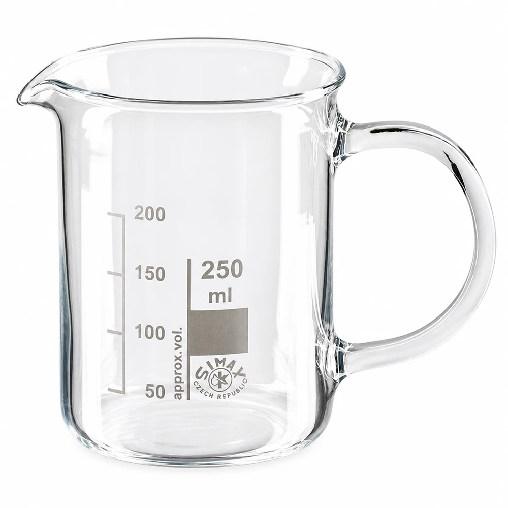 Becherglas 250ml Borosilikatglas mit Henkel und Skala für professionellen Laboreinsatz von Simax