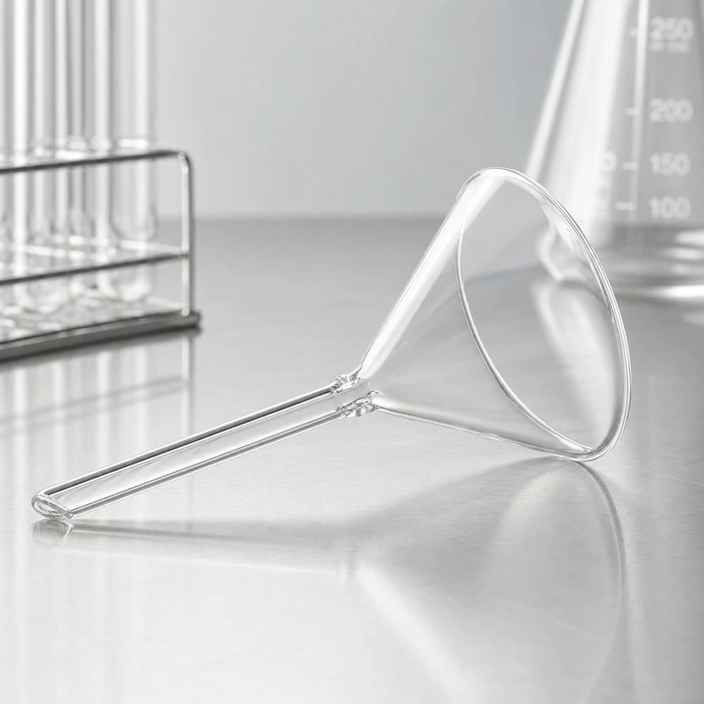 Trichter ø70mm Kalk-Soda, Winkel 60°, Kurzstil Glastrichter 70mm Durchmesser Kalk-Soda-Glas 60° Winkel Kurzstiel für professionelle Laboranwendungen