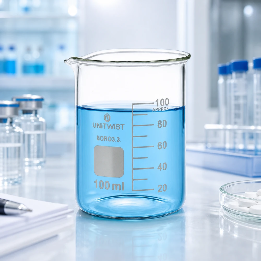 Becherglas 100ml Borosilikat 3.3 niedrige Form UNiTWIST für Labor und Gewerbe