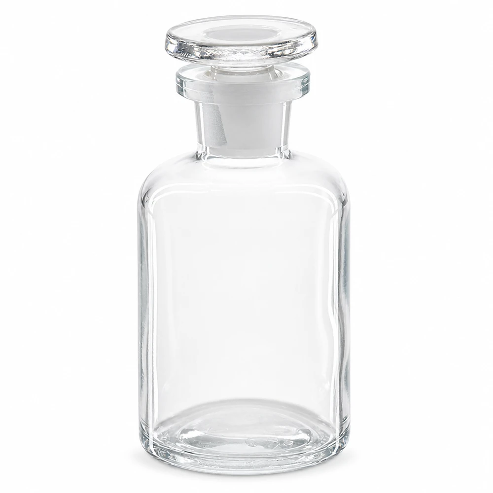 Rundschulterflasche 50ml klar Enghals mit Glasstopfen für professionellen Laboreinsatz