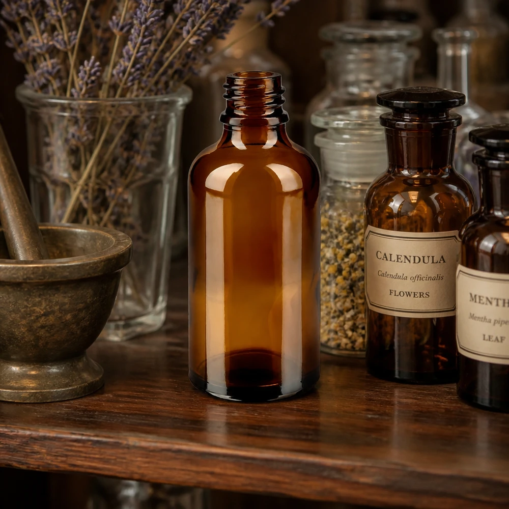 Tropfflasche 50 ml DIN 18 aus Braunglas 50ml braune Apothekerflasche ApoGlas für professionelle Anwendung in Pharmazie und Aromatherapie