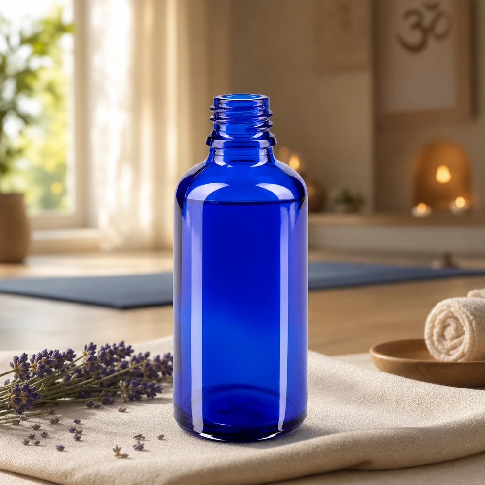 50ml blaue Apothekerflasche aus ApoGlas für professionelle Anwendung in Pharmazie und Kosmetik