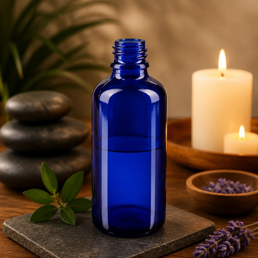 Tropfflasche 50ml DIN 18 BLAUGLAS 50ml blaue Apothekerflasche aus ApoGlas für professionelle Anwendung in Pharmazie und Kosmetik