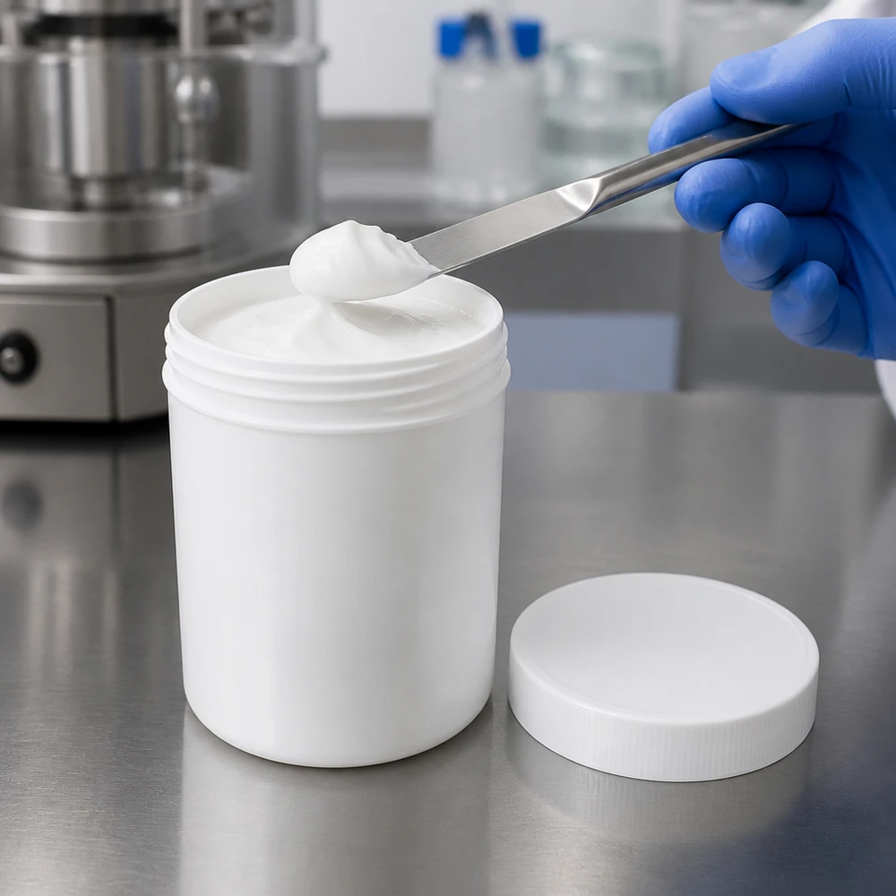 Salbenkruke 150g weiß PP mit Schraubdeckel für professionelle Abfüllung von Cremes und Salben