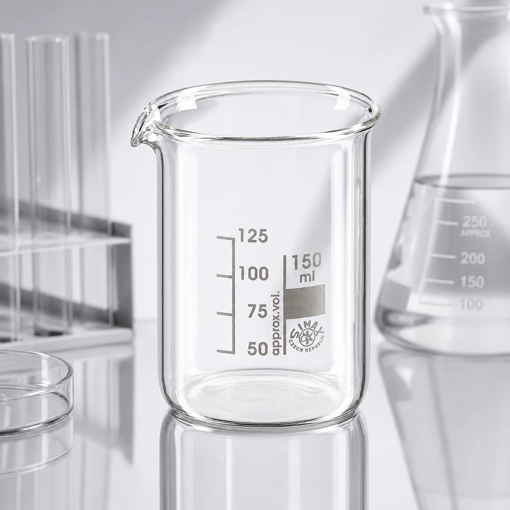 Becherglas 150ml Borosilikatglas niedrige Form für professionelle Laboranwendungen bei Pacadura.de