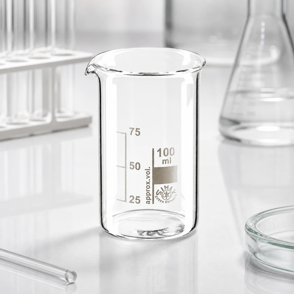Becherglas 100ml hohe Form aus Borosilikatglas mit Skalierung für professionellen Laboreinsatz
