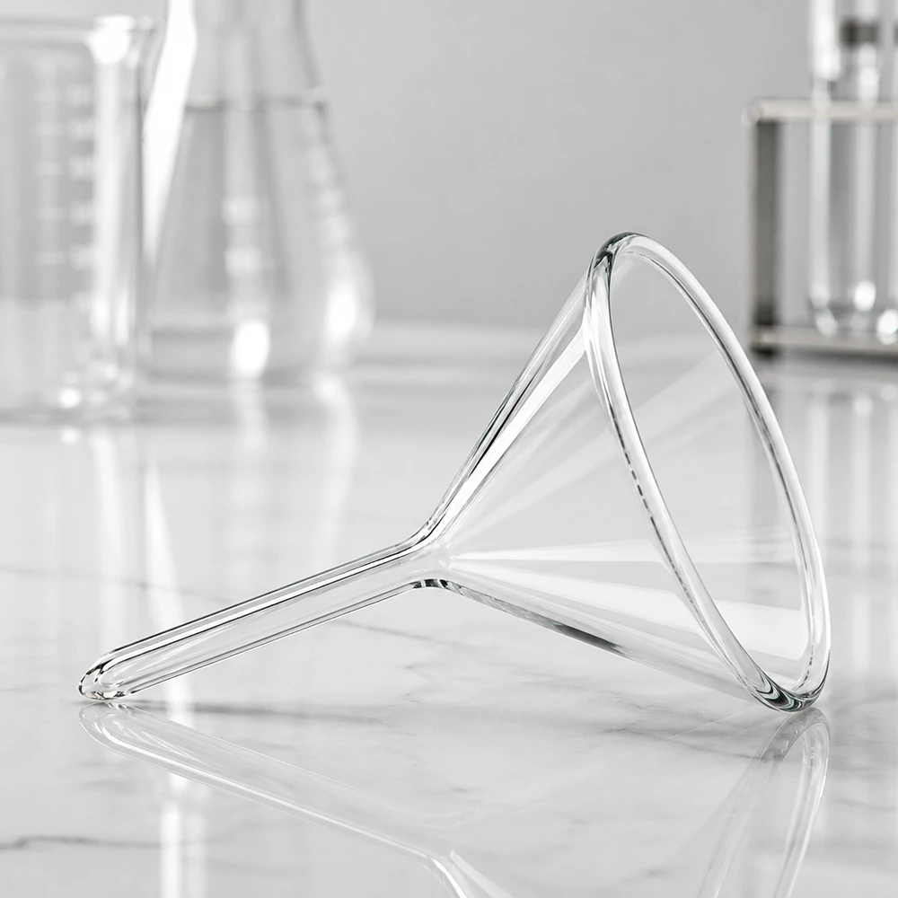 Glastrichter 40mm Durchmesser aus Kalk-Soda-Glas mit 60 Grad Winkel und Kurzstiel für professionelle Laboranwendungen