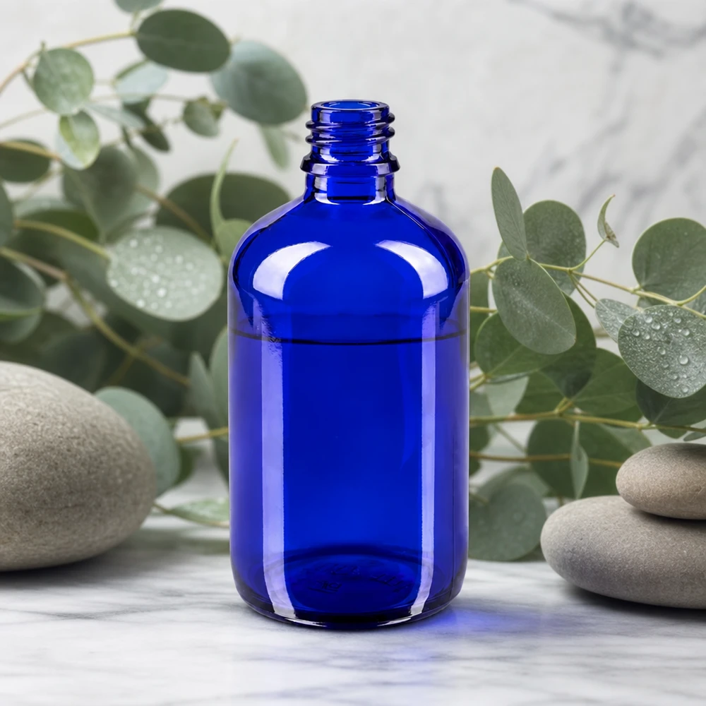 100ml blaue Apothekerflasche aus ApoGlas für professionelle Anwendung im Fachhandel bei Pacadura