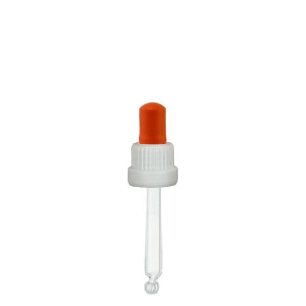 Glas-Tropfpipette weiß/rot 18mm PL66 Originalitätsverschluss
