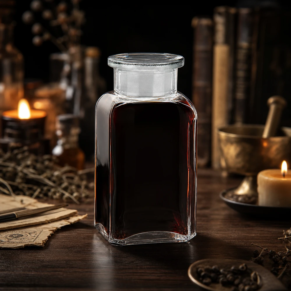 Vierkantflasche 100ml Klarglas Weithals mit Glasstopfen für professionelle Abfüllung im Fachhandel