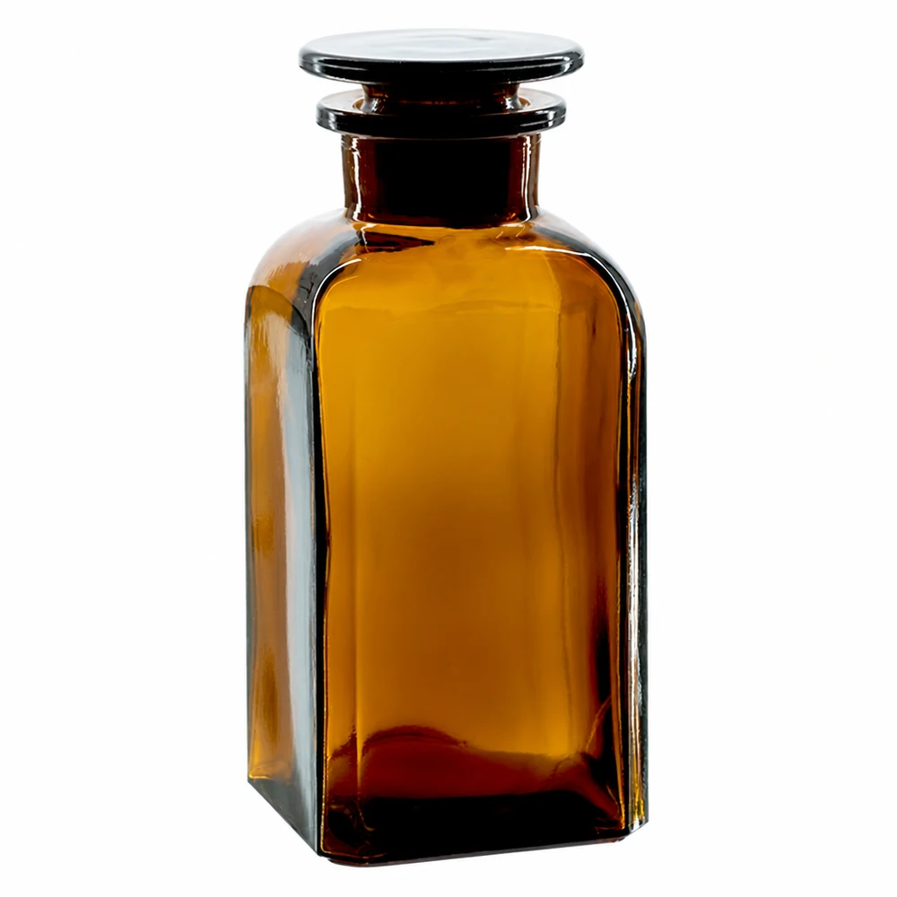 Vierkantflasche 350ml Braunglas Weithals mit Glasstopfen für professionelle Lagerung und Abfüllung