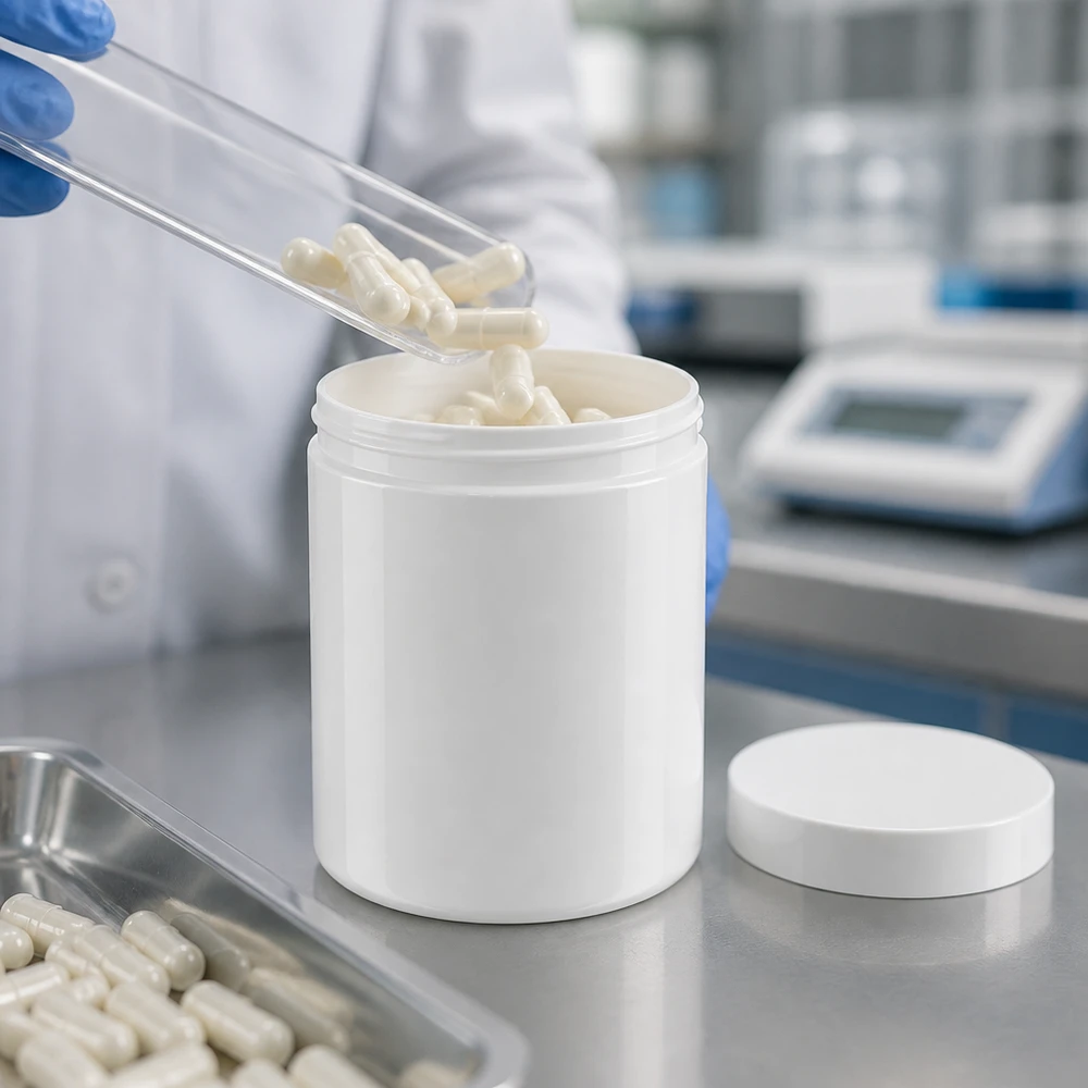 Salbenkruke 300g weiß mit weißem Schraubdeckel (Polypropylen) Salbenkruke 300g weiß PP Schraubdeckel pharmazeutische Abfüllung Labor professionell