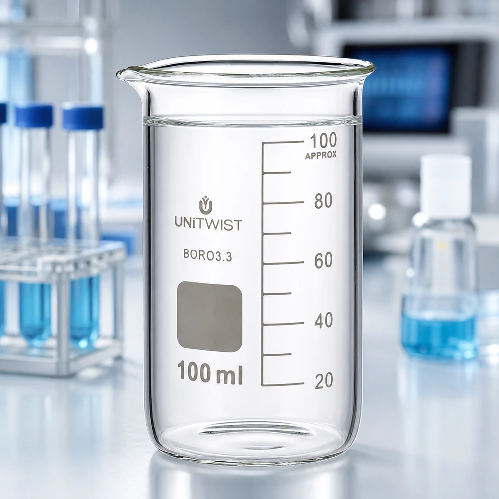 Becherglas 100ml Borosilikat hohe Form UNITWIST für Labor und Gewerbe mit Graduierung