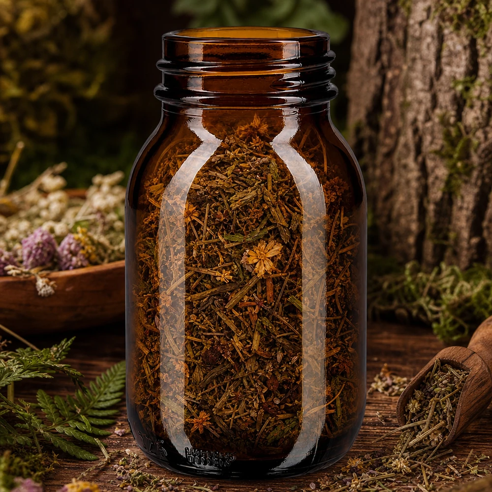 125ml Weithalsflasche Braunglas 125ml Weithalsflasche aus Braunglas mit Kräutern befüllt für professionelle Lagerung und gewerblichen Einsatz