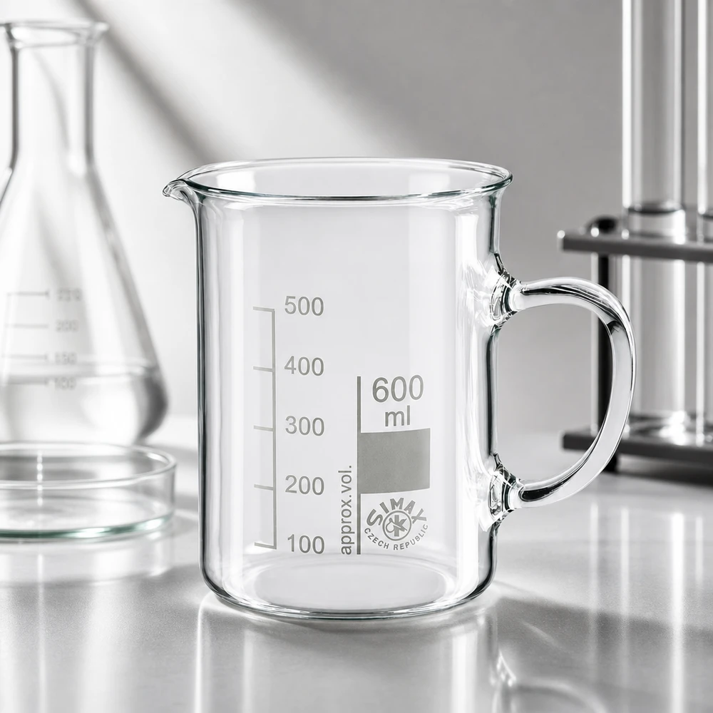 Becherglas 600 ml Borosilikatglas mit Henkel von SIMAX für professionellen Laboreinsatz