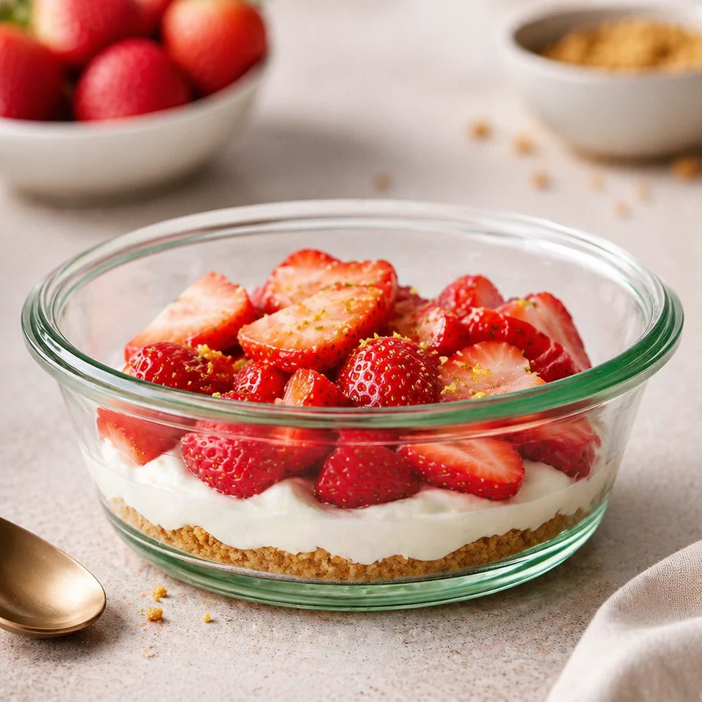 WECK Gourmetglas 300ml RR120 als Dessertschale mit Erdbeeren und Sahne zeigt vielseitige Verwendung als Servierglas