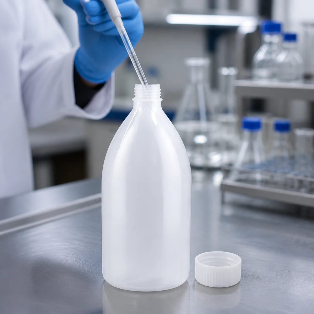1000ml Enghals-Laborflasche aus HDPE ohne Verschluss für professionellen Laboreinsatz bei Pacadura