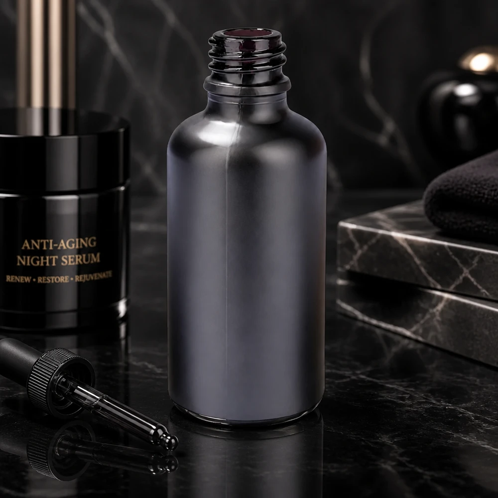 50ml Apothekerflasche BlackLine UT18/50 UNiTWIST schwarz matt für professionelle Kosmetik und Pharmazie bei Pacadura