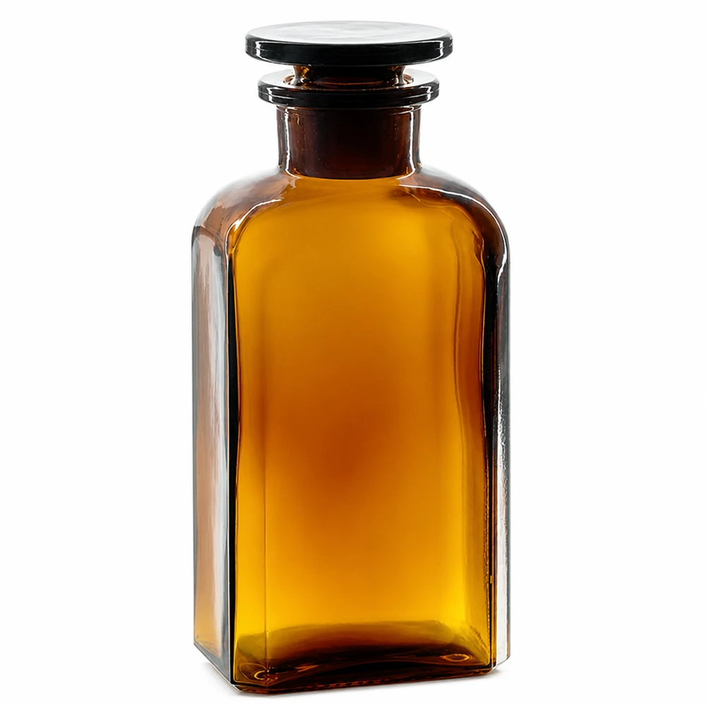 Vierkantflasche 250ml Braunglas Weithals mit Glasstopfen für professionellen Laboreinsatz