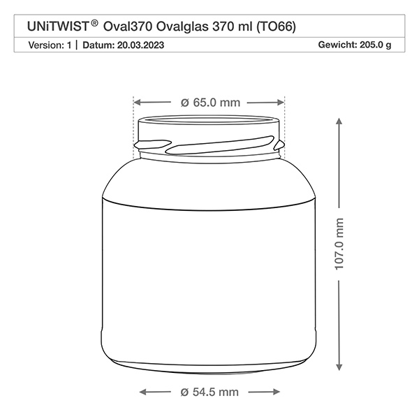 370ml Ovalglas ohne Deckel (TO66) UNiTWIST