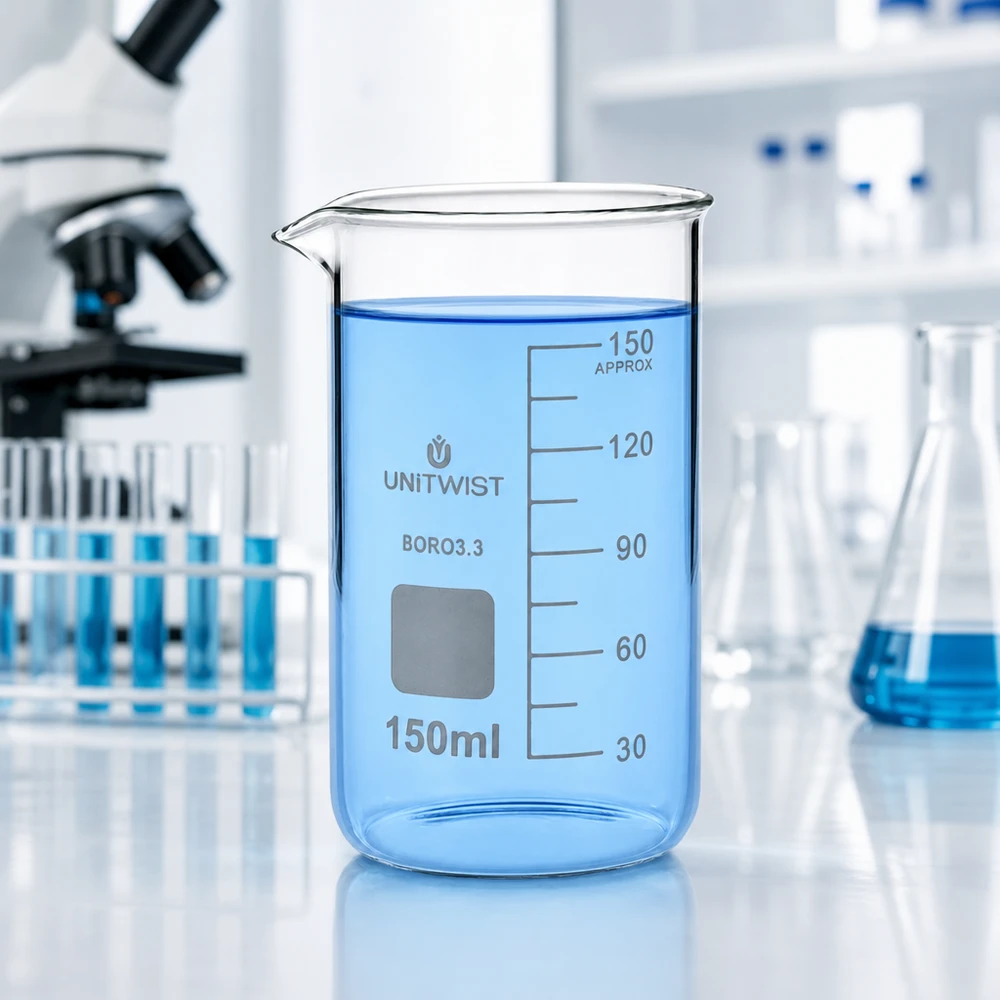Becherglas 150ml Borosilikat, hohe Form UNiTWIST Becherglas 150ml hohe Form Borosilikat 3.3 UNITWIST für Labor und Gewerbe mit Milliliterskala