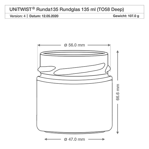 135ml Rundglas ohne Deckel (TO58deep) UNiTWIST