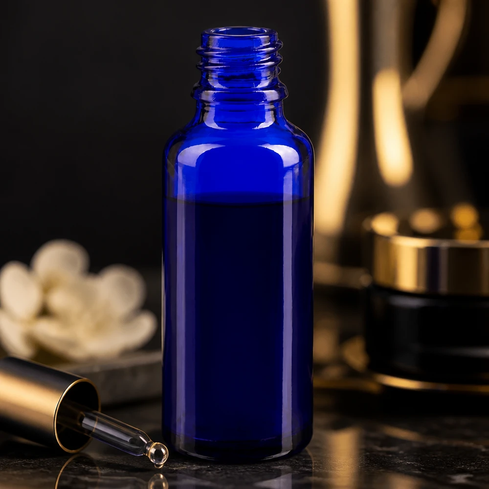 30ml Apothekerflasche ApoGlas aus blauem Borosilikatglas für professionellen Einsatz im Fachhandel