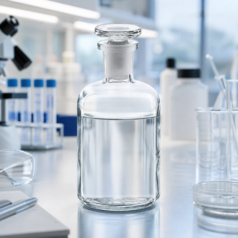 Rundschulterflasche 100ml Klarglas Enghals mit Glasstopfen für Labor und Fachhandel