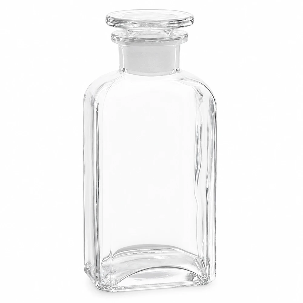 Vierkantflasche 250ml Klarglas Weithals mit Glasstopfen für professionellen Labor- und Gewerbeeinsatz