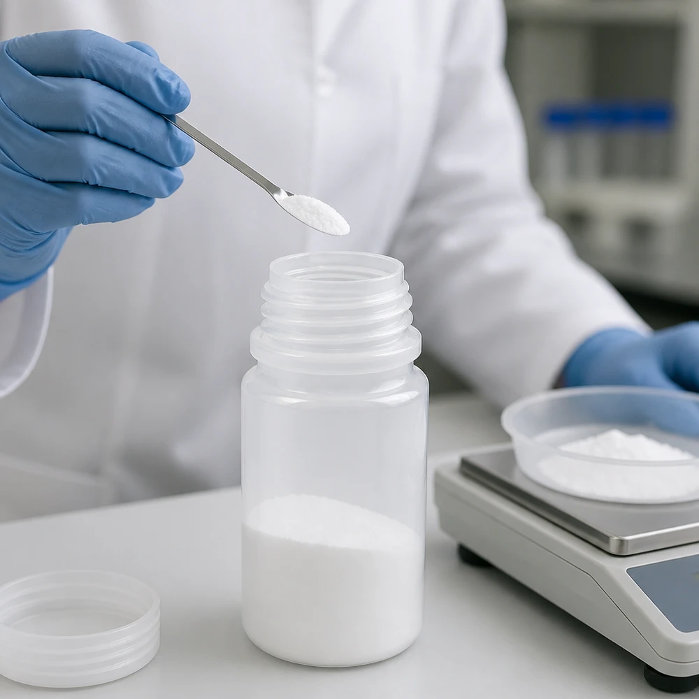 50ml Weithals-Laborflasche aus HDPE für professionelle Laboranwendungen beim Abfüllen von Pulversubstanzen