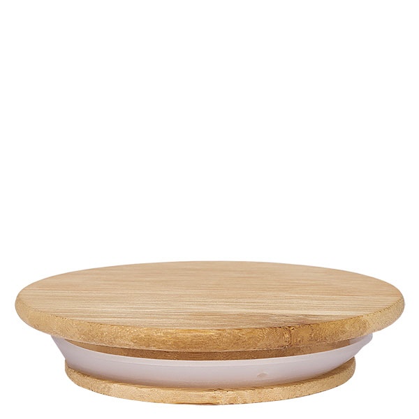 Holzdeckel (Buche) unbedruckt für WECK RR100 Professioneller Holzdeckel Version A für WECK RR100 Gläser von der Seite mit sichtbarer Silikondichtung