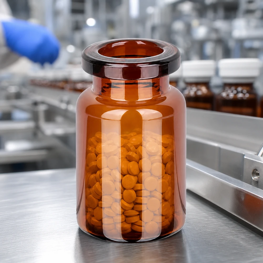 Injektionsflasche Braunglas 5ml für pharmazeutischen Einsatz mit Bördelrand auf Produktionslinie