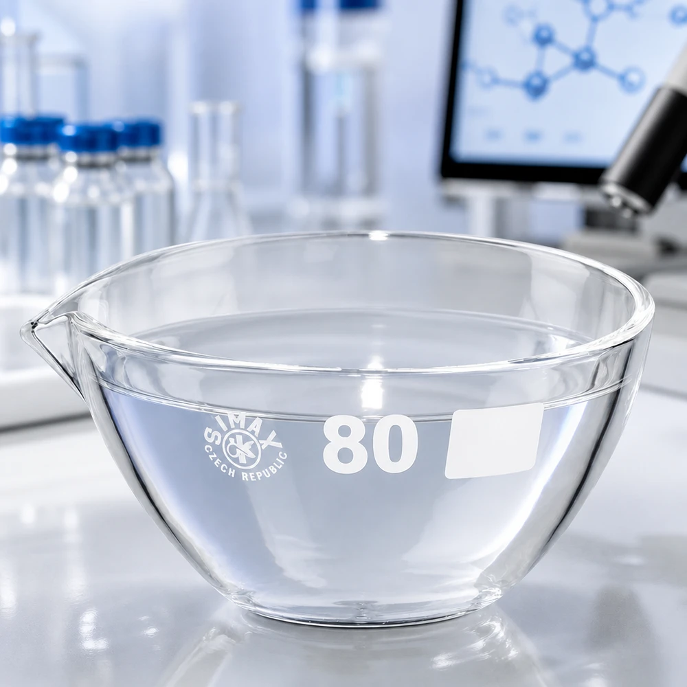 Abdampfschale 90ml Borosilikat mit Ausguss ø80mm für Labore und professionelle Anwendungen bei Pacadura