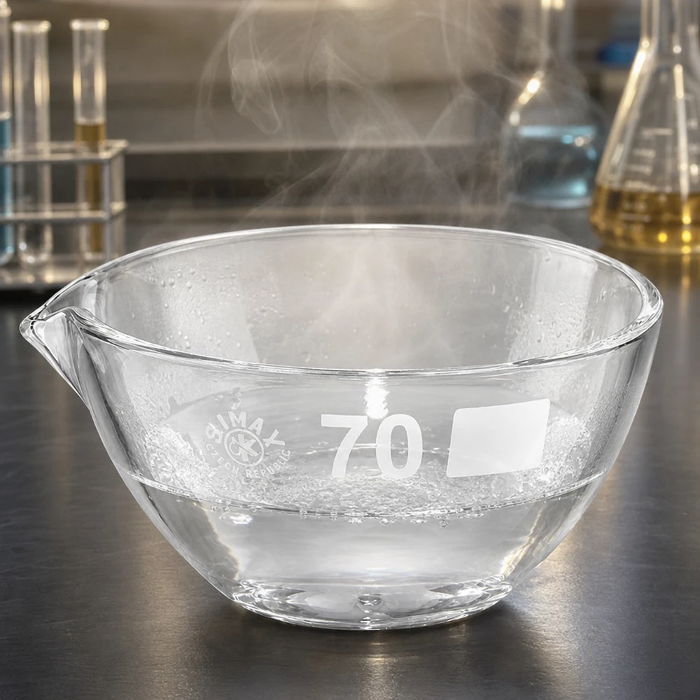 60ml Abdampfschale mit Ausguss Borosilikat ø70mm Abdampfschale 60ml Borosilikat mit Ausguss ø70mm für Labor und Industrie - professionelle Glaswaren bei Pacadura