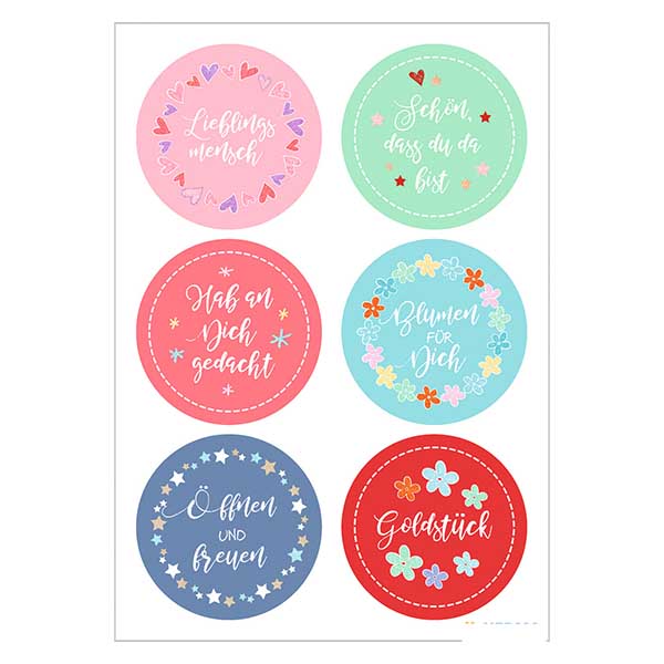 Sticker "Liebling" (12 Aufkleber mit Glitzer) ø34mm
