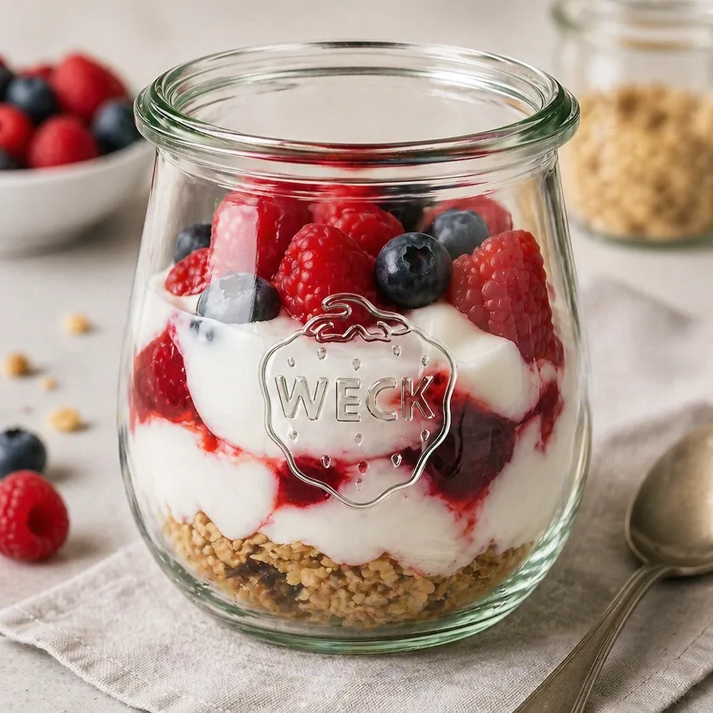 220ml Tulpenglas WECK RR60 WECK Tulpenglas 220ml RR60 als Dessertglas mit Joghurt Beeren und Granola für perfekte Portion und Präsentation