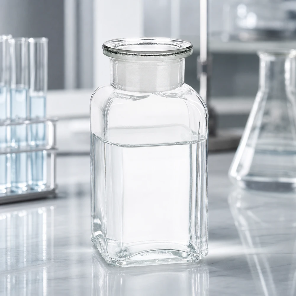 Vierkantflasche 100ml Klarglas Weithals mit Glasstopfen für Labor und Gewerbe