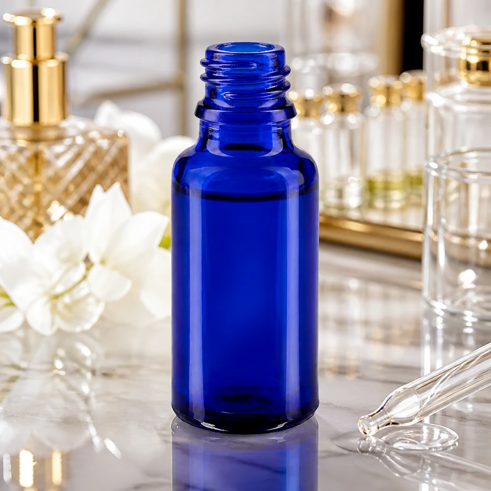 20ml blaue Apothekerflasche aus hochwertigem ApoGlas für professionelle Anwendung in Pharmazie und Kosmetik