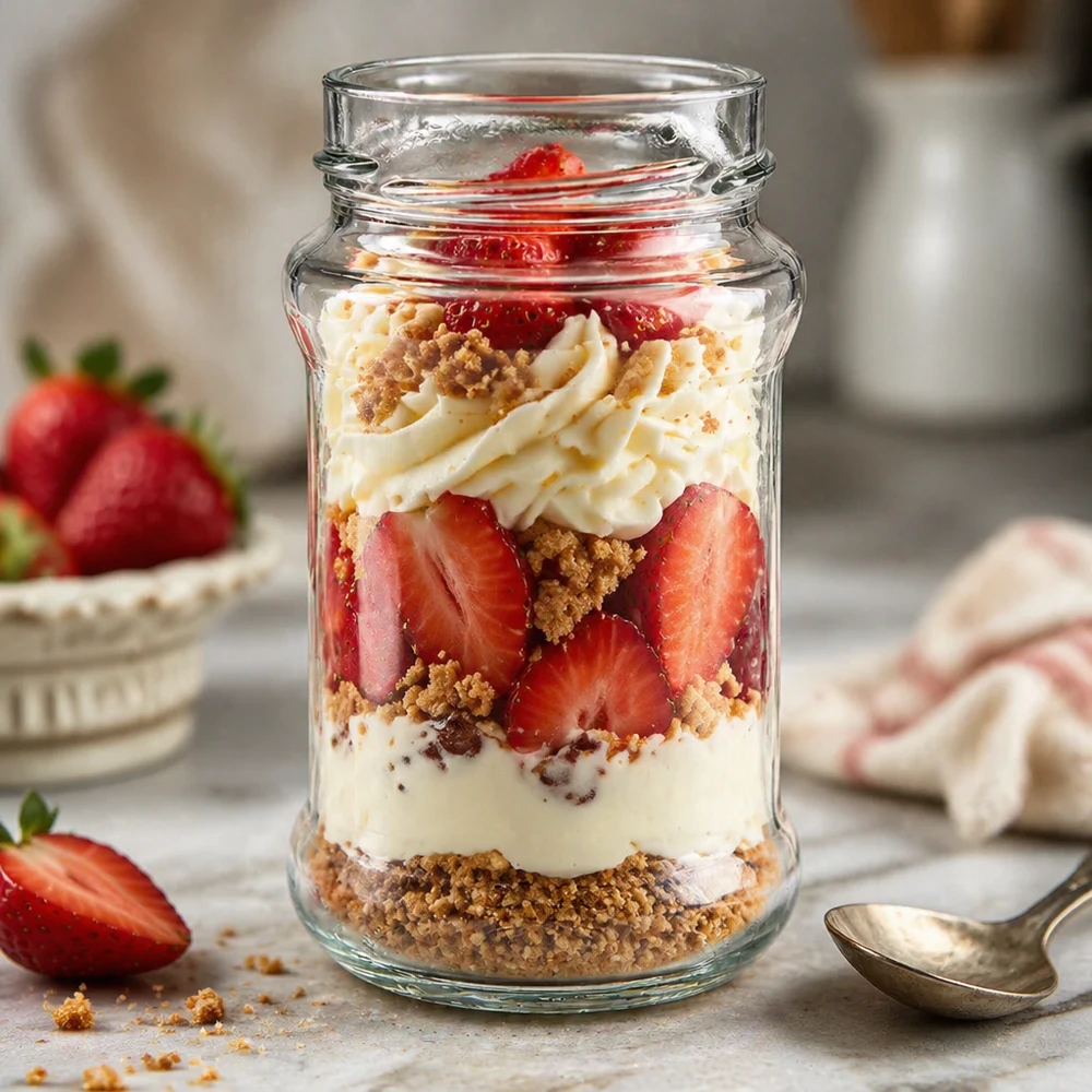 UNiTWIST Runda390 Rundglas 390ml mit Erdbeerdessert Schichtdessert TO66deep Verschluss Einmachglas Küche