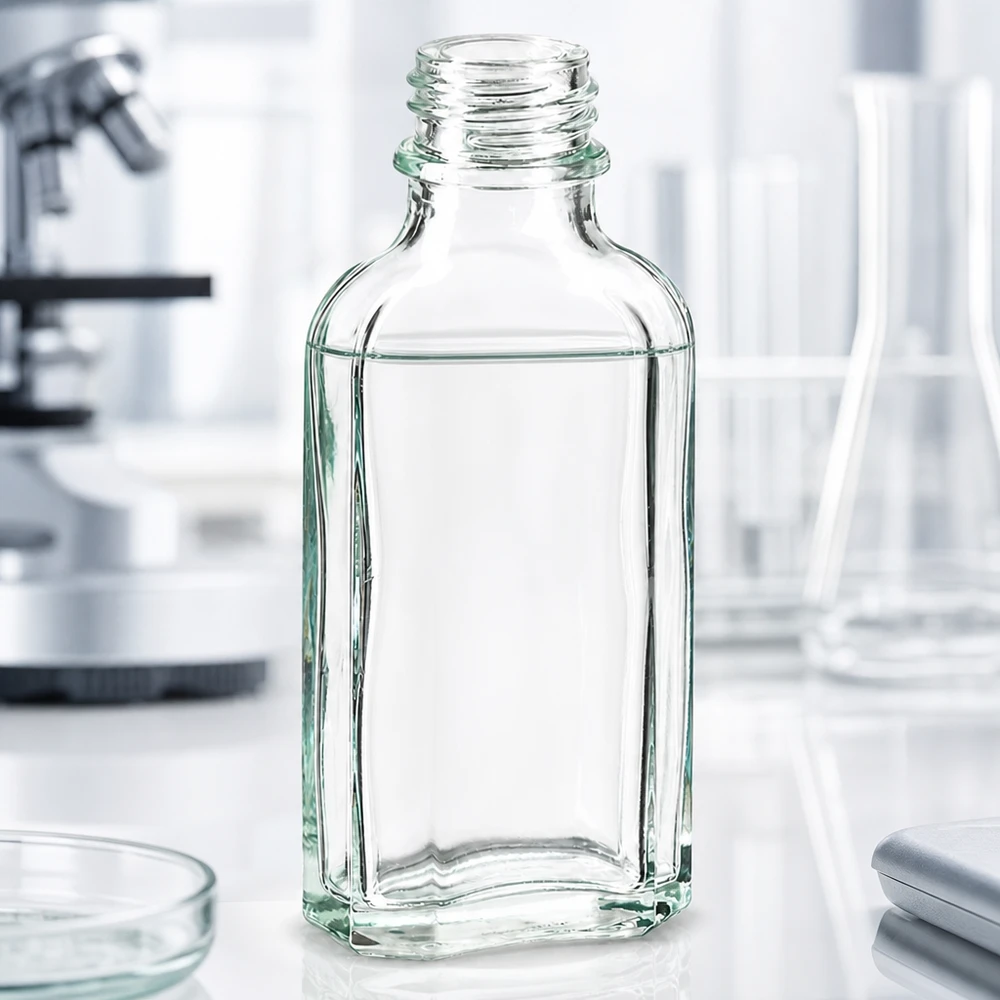50 ml Meplatflasche klar DIN22 50 ml Meplatflasche klar aus Glas mit DIN22 Gewinde für professionellen gewerblichen Einsatz