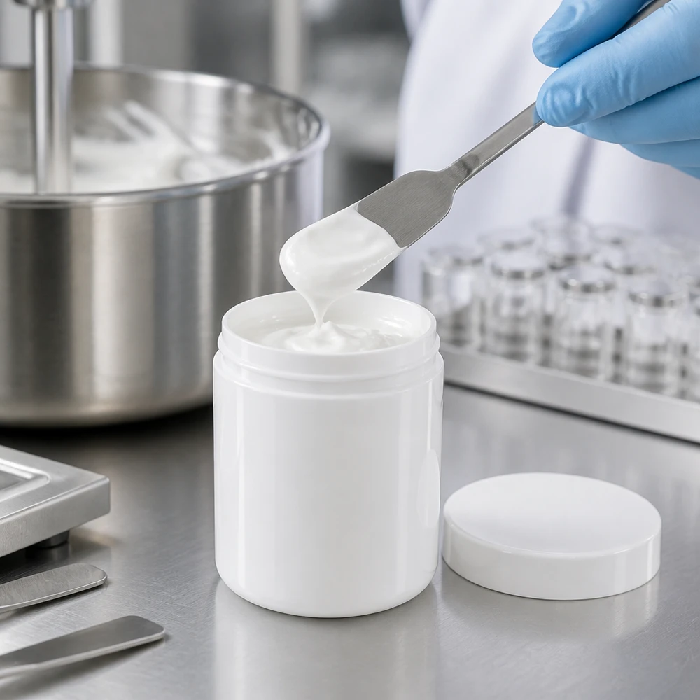 Salbenkruke 300g weiß mit weißem Schraubdeckel (Polypropylen) Salbenkruke 300g weiß PP Kunststoff mit Schraubdeckel für pharmazeutische und kosmetische Abfüllung