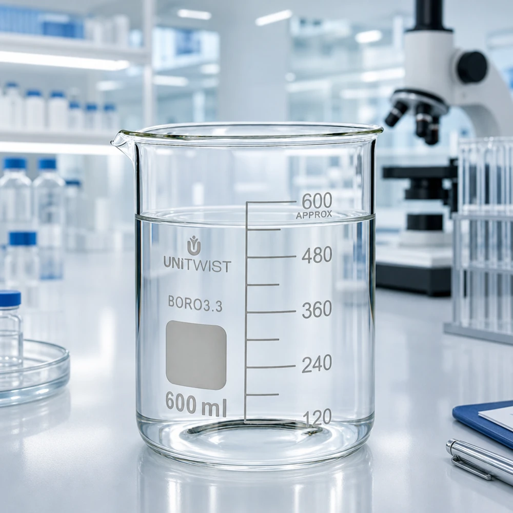 Becherglas 600ml Borosilikat niedrige Form UNiTWIST für professionellen Laboreinsatz im Fachhandel